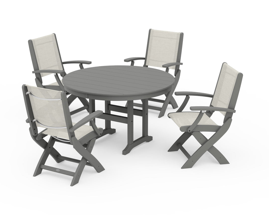 POLYWOOD® Coastal Folding Chair 5-Piece Round Dining Set