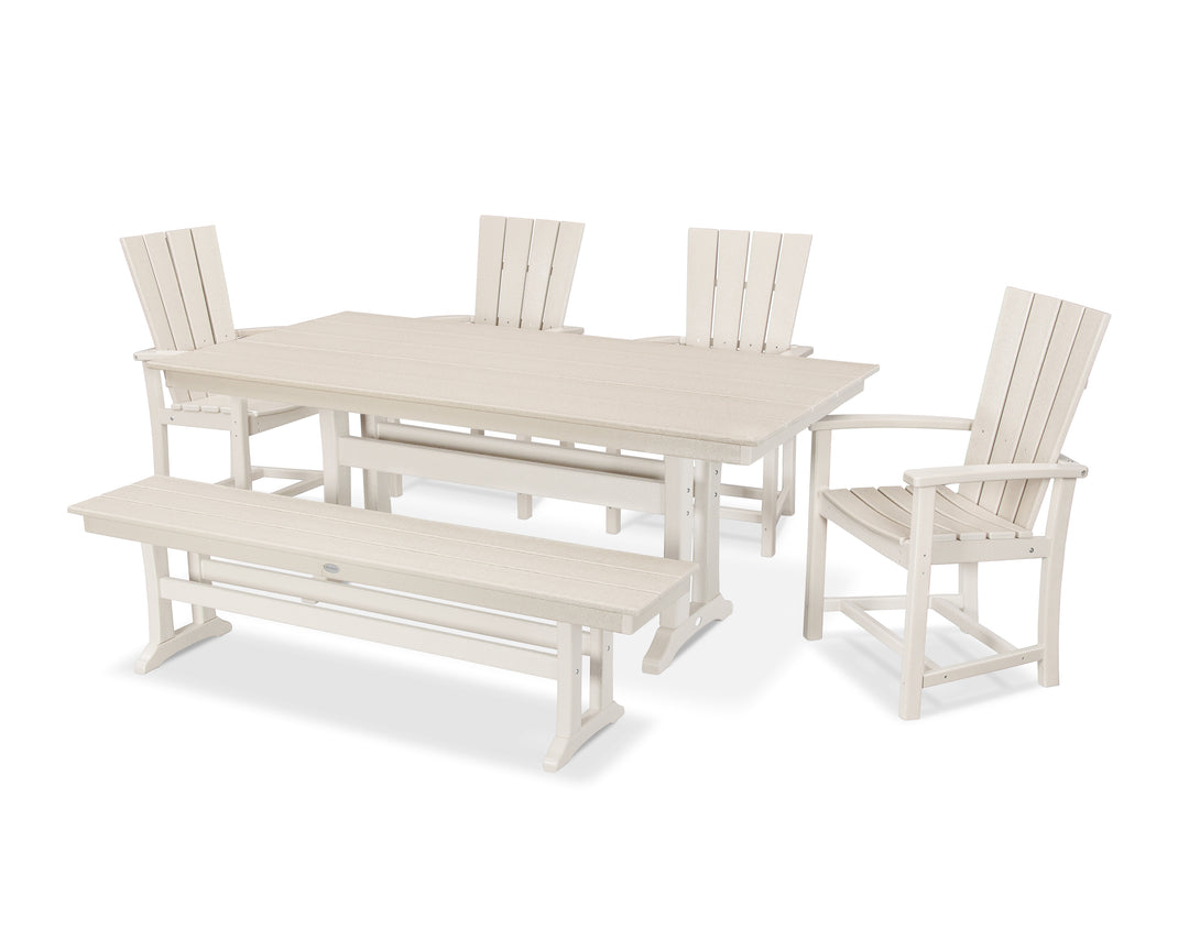 POLYWOOD® Quattro 6-Piece Farmhouse Dining Set with Trestle Legs and Bench