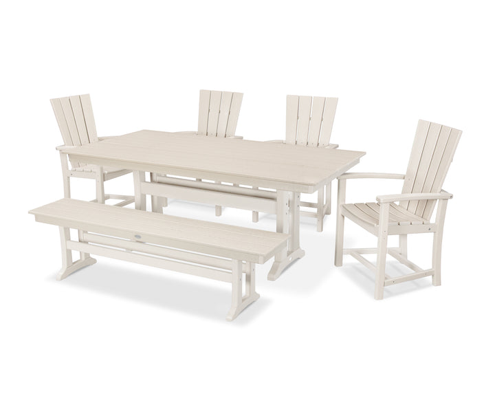 POLYWOOD® Quattro 6-Piece Farmhouse Dining Set with Trestle Legs and Bench