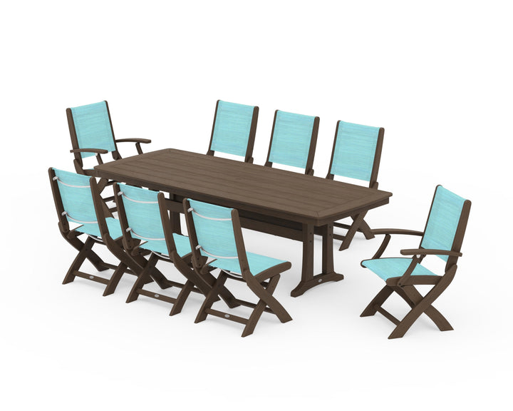 POLYWOOD® Coastal Folding 9-Piece Dining Set with Trestle Legs