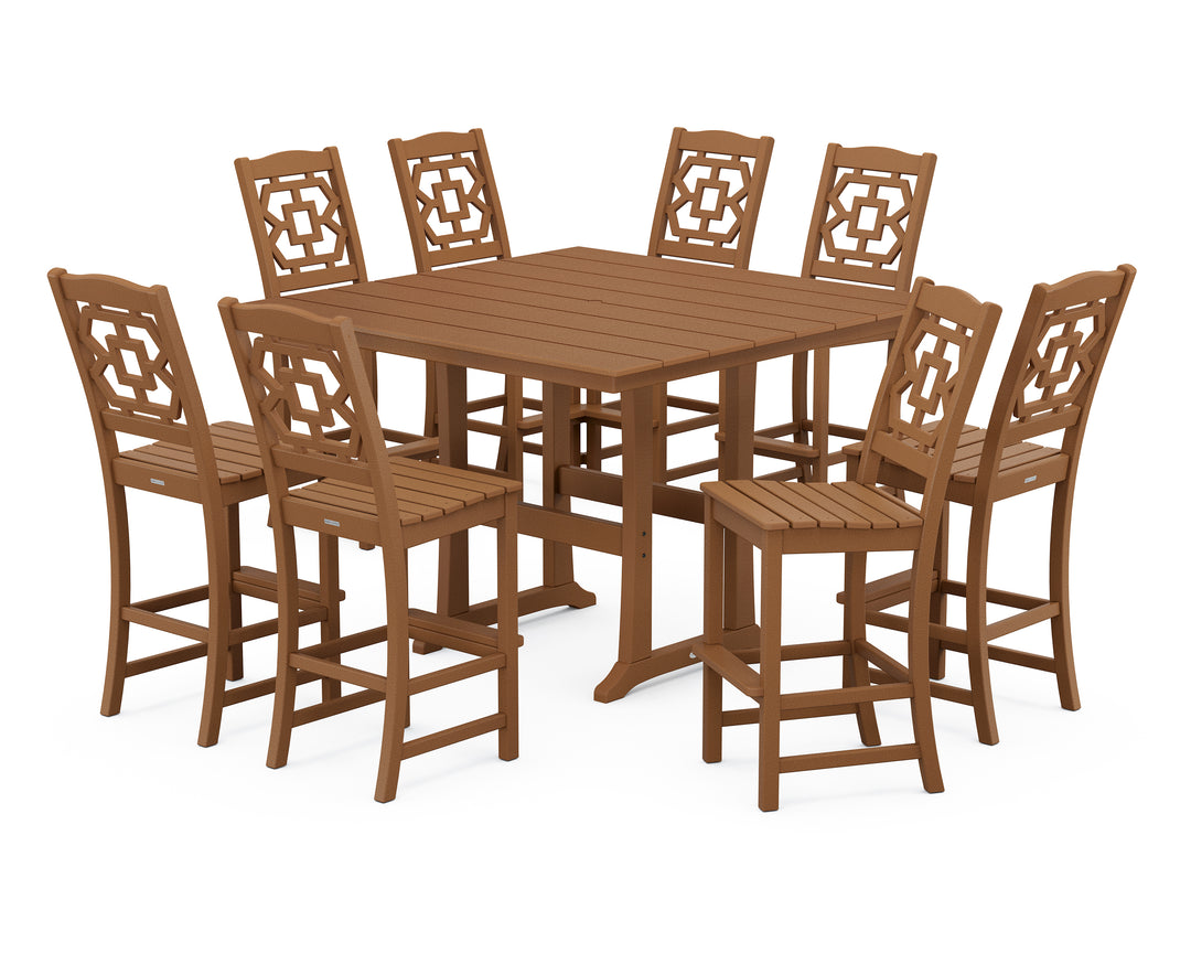 Martha Stewart by POLYWOOD® Chinoiserie 9-Piece Square Farmhouse Side Chair Bar Set with Trestle Legs