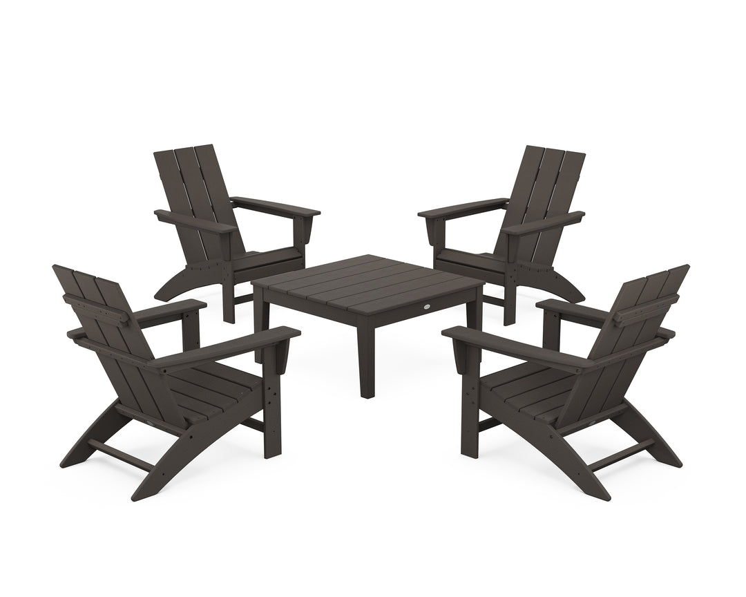POLYWOOD® 5-Piece Modern Adirondack Chair Conversation Set with 36" Conversation Table