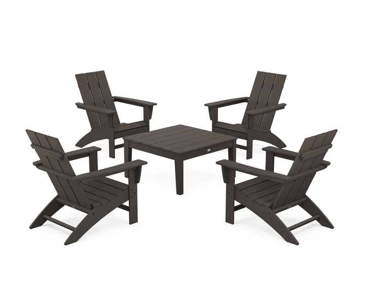 POLYWOOD® 5-Piece Modern Adirondack Chair Conversation Set with 36" Conversation Table