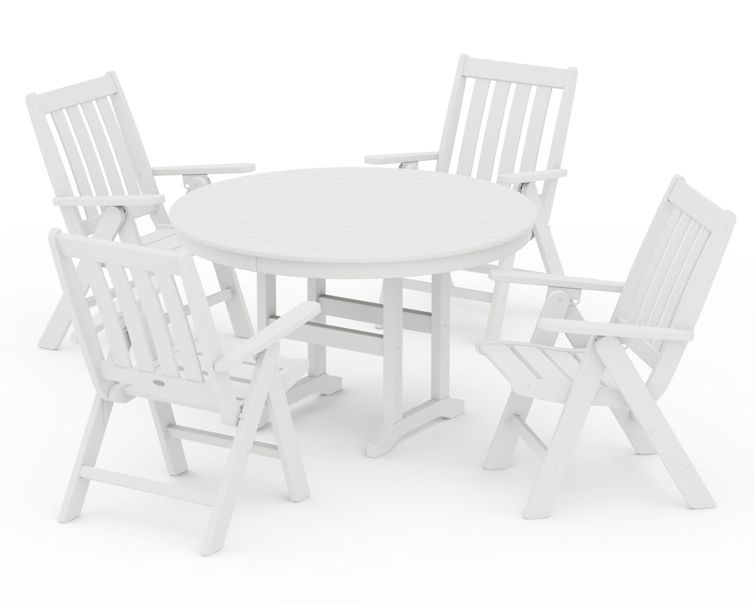 POLYWOOD® Vineyard Folding Chair 5-Piece Round Farmhouse Dining Set