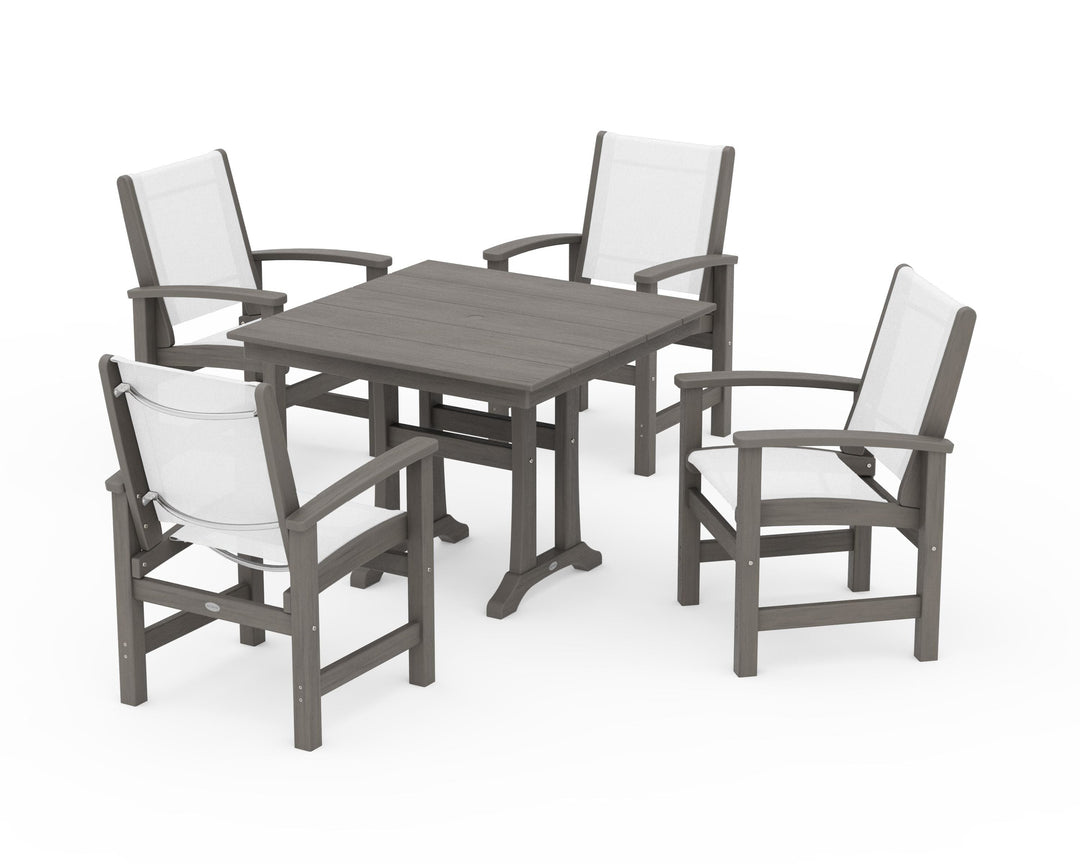 POLYWOOD® Coastal 5-Piece Farmhouse Dining Set With Trestle Legs