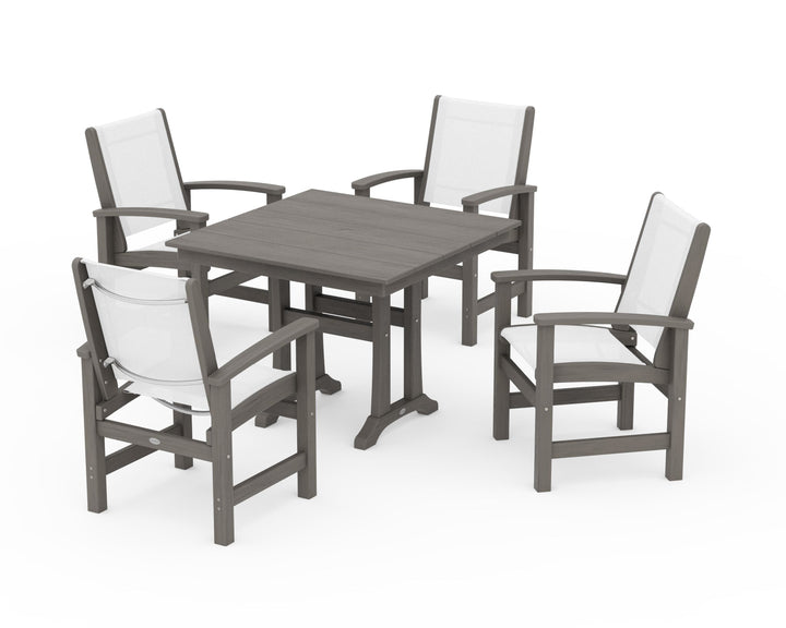 POLYWOOD® Coastal 5-Piece Farmhouse Dining Set With Trestle Legs