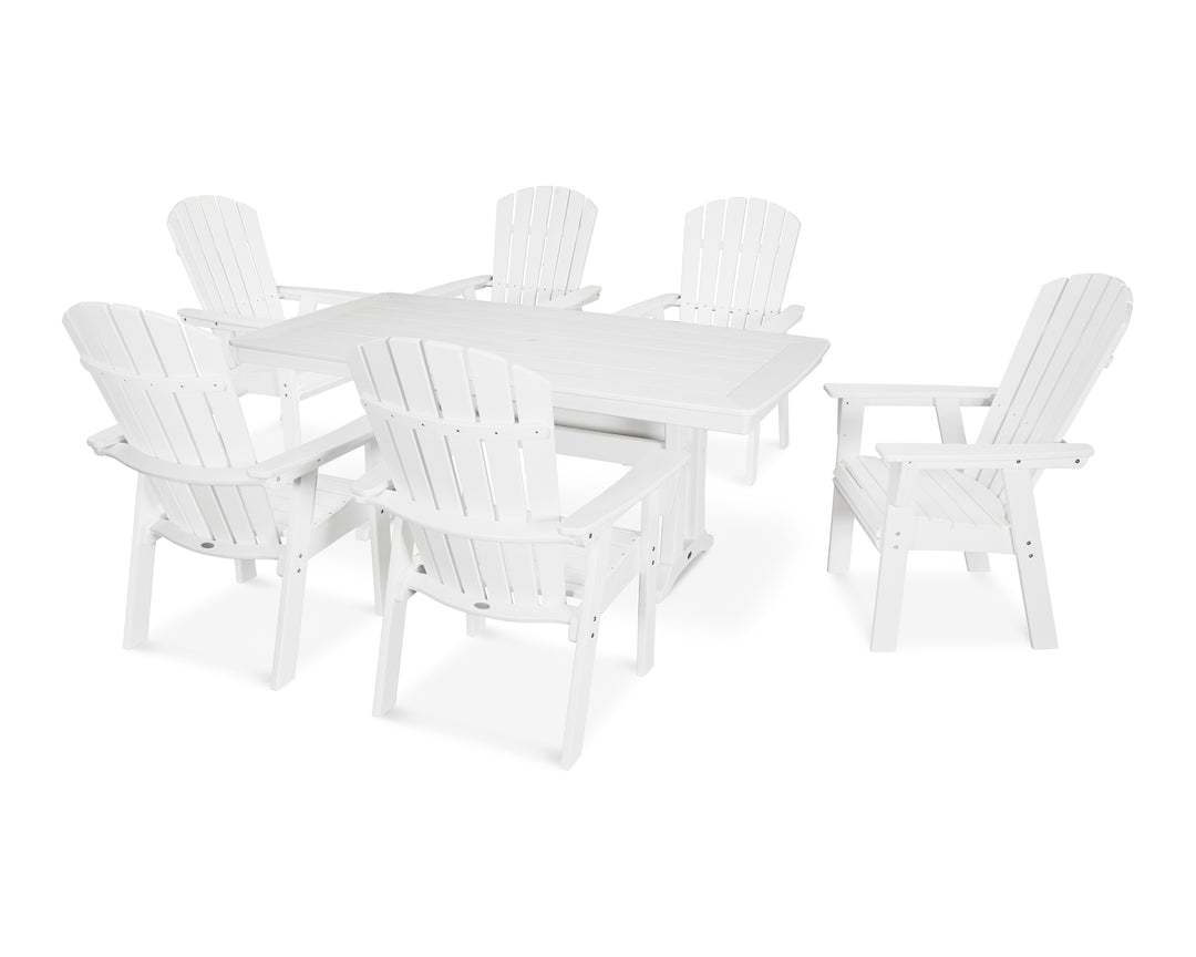 POLYWOOD® Nautical Curveback Adirondack 7-Piece Dining Set with Trestle Legs