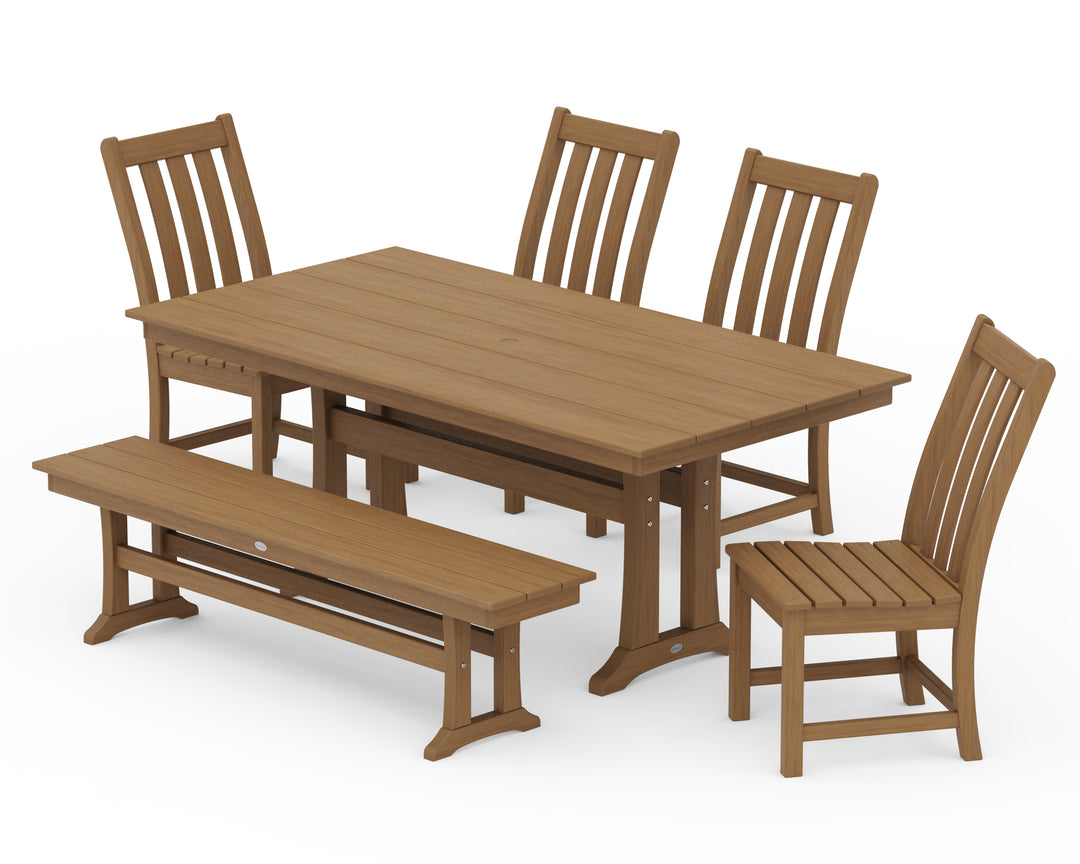 POLYWOOD® Vineyard Side Chair 6-Piece Farmhouse Dining Set with Trestle Legs and Bench
