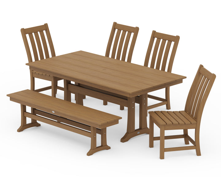 POLYWOOD® Vineyard Side Chair 6-Piece Farmhouse Dining Set with Trestle Legs and Bench