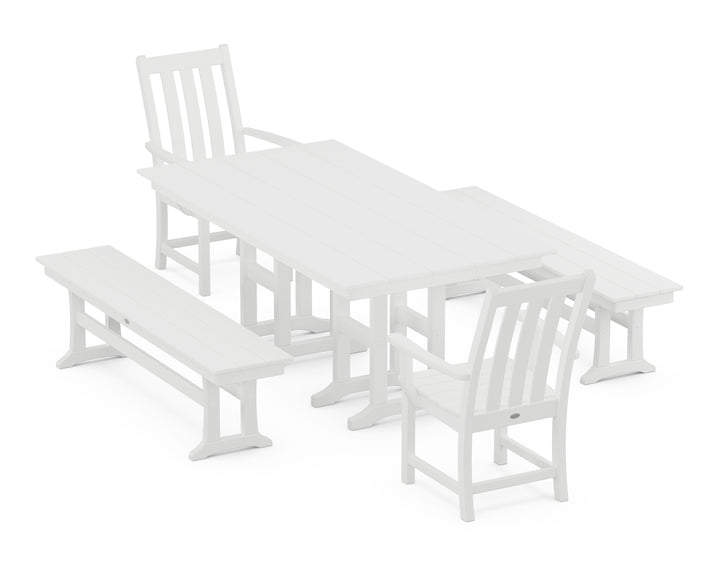 POLYWOOD® Vineyard 5-Piece Farmhouse Dining Set with Benches