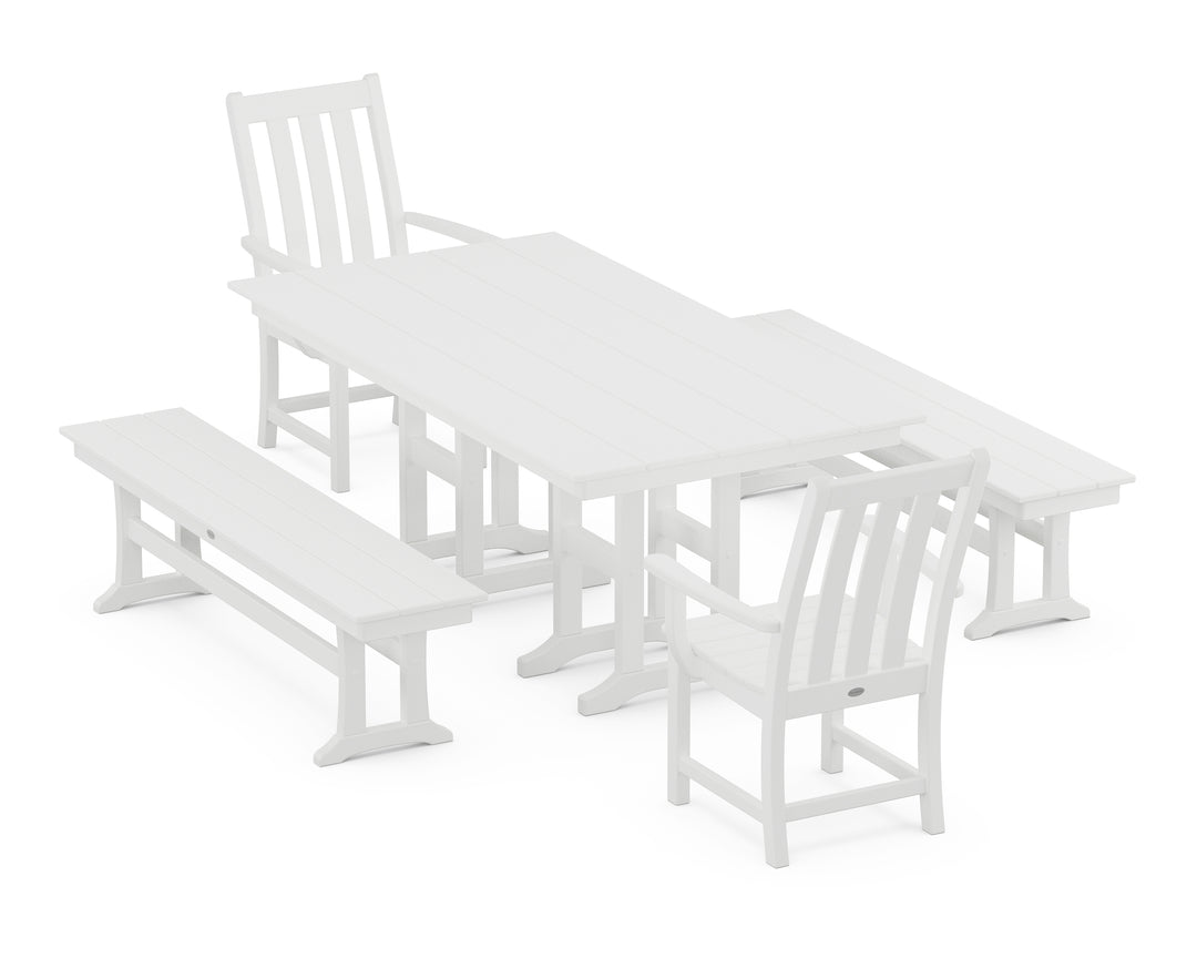 POLYWOOD® Vineyard 5-Piece Farmhouse Dining Set with Benches