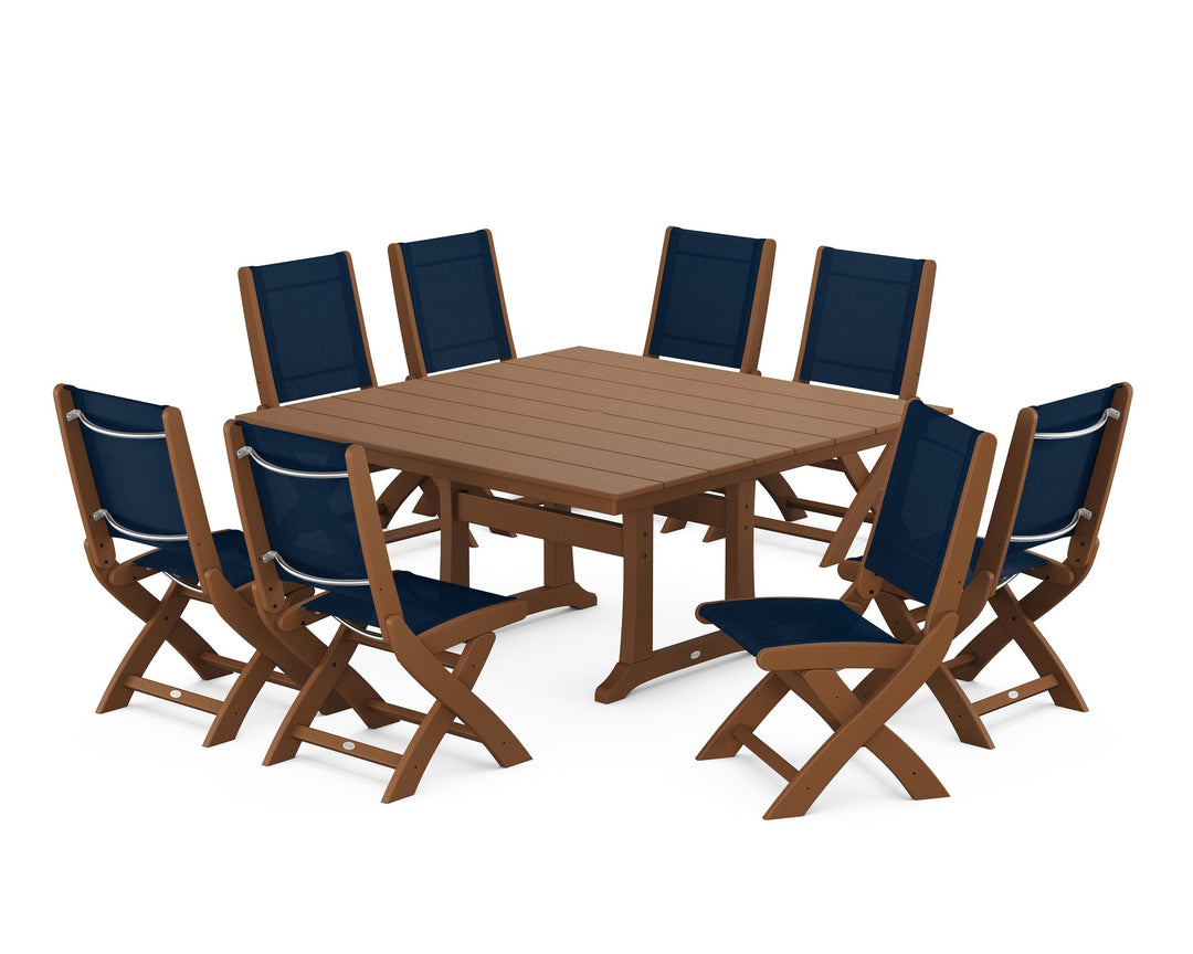 POLYWOOD® Coastal Folding Side Chair 9-Piece Farmhouse Dining Set