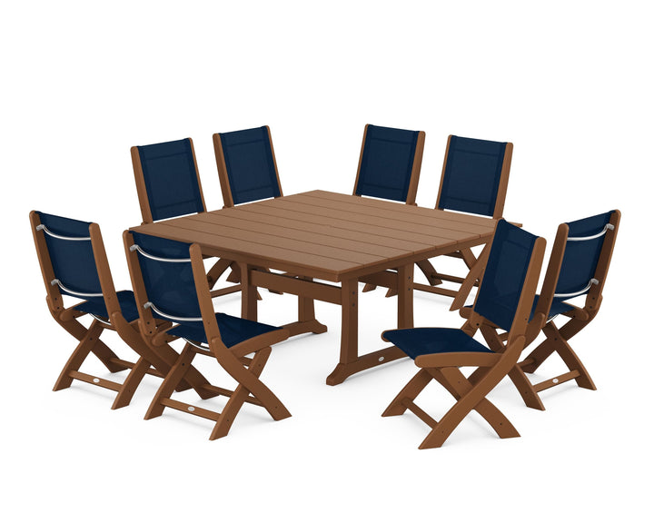 POLYWOOD® Coastal Folding Side Chair 9-Piece Farmhouse Dining Set