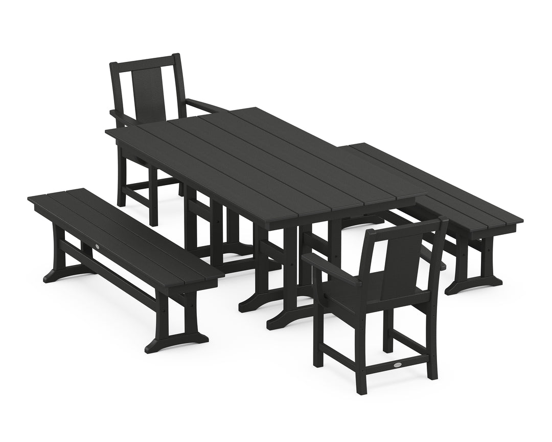POLYWOOD® Prairie 5-Piece Farmhouse Dining Set with Benches