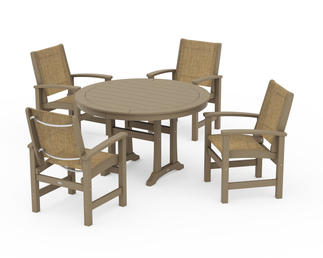 POLYWOOD® Coastal 5-Piece Round Dining Set with Trestle Legs