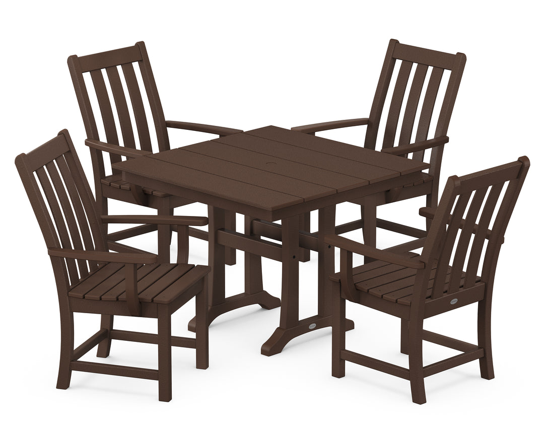 POLYWOOD® Vineyard 5-Piece Farmhouse Trestle Arm Chair Dining Set