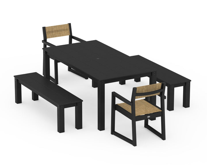 POLYWOOD® EDGE Sling Arm Chair 5-Piece Parsons Dining Set with Benches