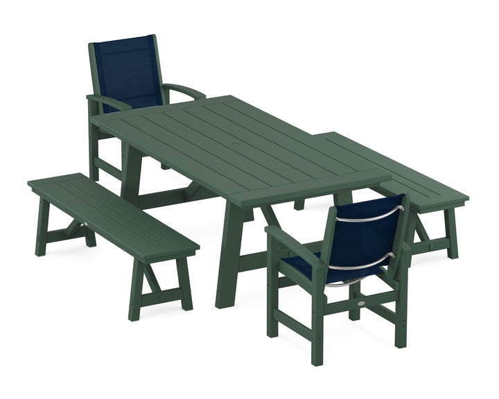 POLYWOOD® Coastal 5-Piece Rustic Farmhouse Dining Set With Benches