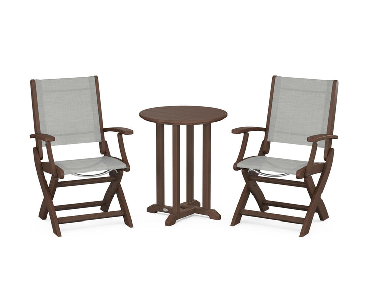 POLYWOOD® Coastal Folding 3-Piece Round Bistro Dining Set