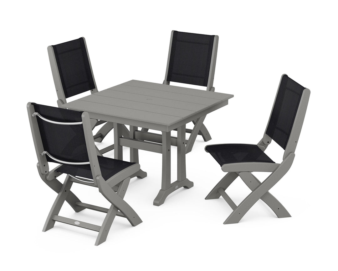POLYWOOD® Coastal Folding Side Chair 5-Piece Farmhouse Dining Set With Trestle Legs