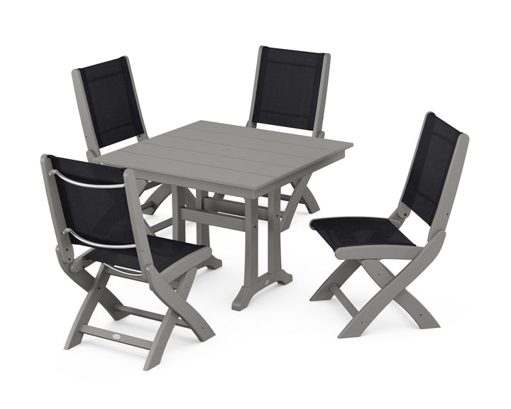 POLYWOOD® Coastal Folding Side Chair 5-Piece Farmhouse Dining Set With Trestle Legs