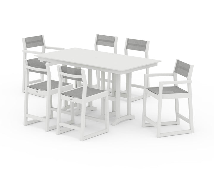 POLYWOOD® EDGE Sling 7-Piece Farmhouse Counter Set with Trestle Legs