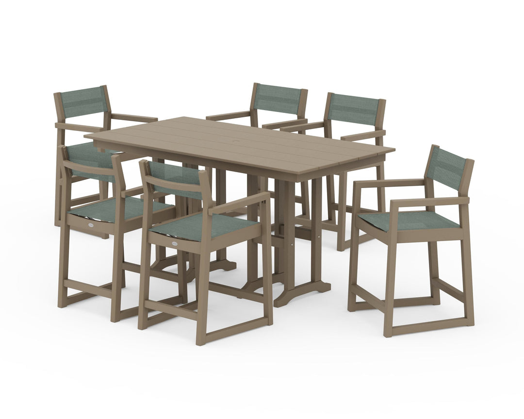 POLYWOOD® EDGE Sling Arm Chair 7-Piece Farmhouse Counter Set