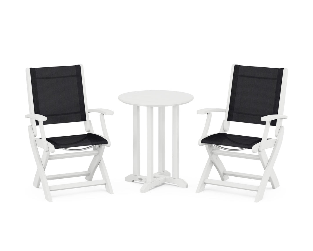 POLYWOOD® Coastal Folding 3-Piece Round Bistro Dining Set