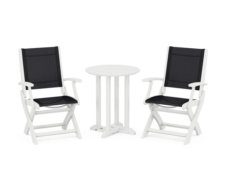 POLYWOOD® Coastal Folding 3-Piece Round Bistro Dining Set