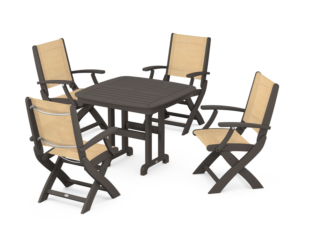 POLYWOOD® Coastal Folding Chair 5-Piece Dining Set