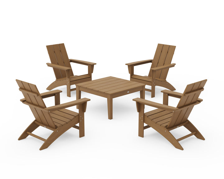 POLYWOOD® 5-Piece Modern Adirondack Chair Conversation Set with 36" Conversation Table