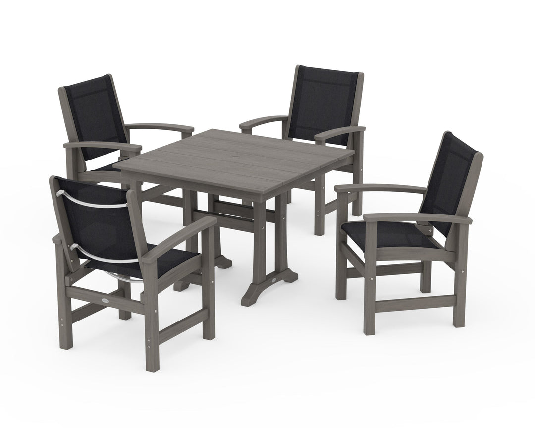 POLYWOOD® Coastal 5-Piece Farmhouse Dining Set With Trestle Legs