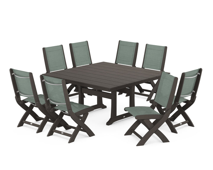 POLYWOOD® Coastal Folding Side Chair 9-Piece Farmhouse Dining Set