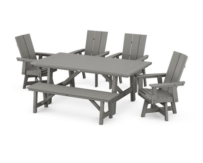 Modern Curveback Adirondack Swivel Chair 6-Piece Rustic Farmhouse Dining Set with Bench