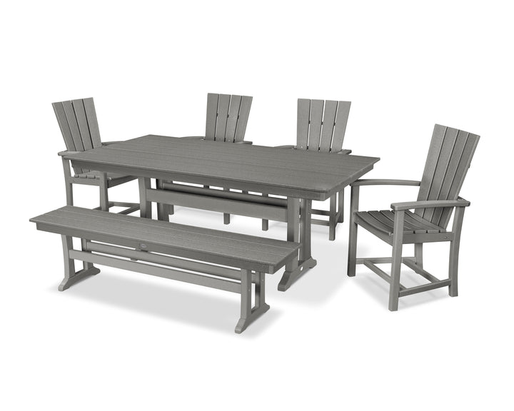 POLYWOOD® Quattro 6-Piece Farmhouse Dining Set with Trestle Legs and Bench