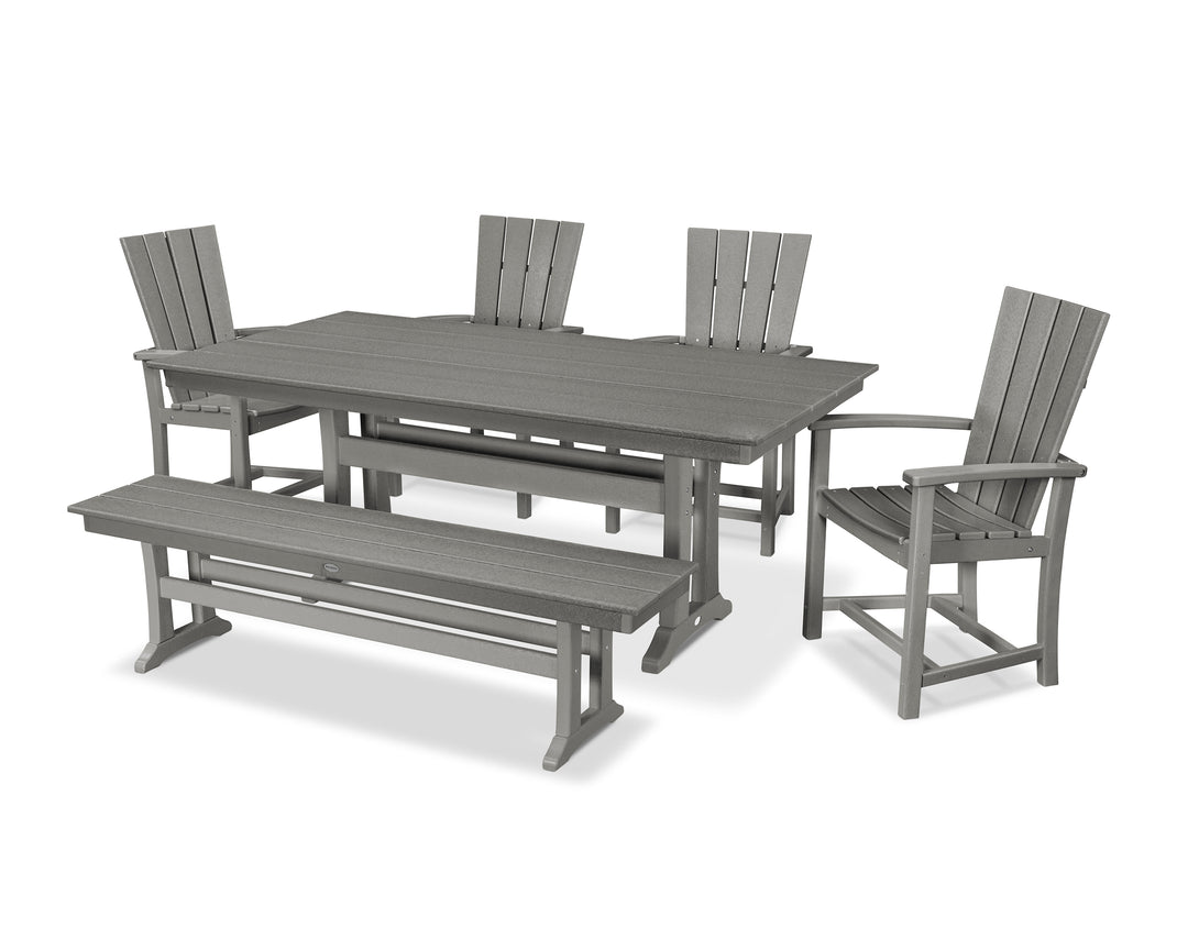 POLYWOOD® Quattro 6-Piece Farmhouse Dining Set with Trestle Legs and Bench
