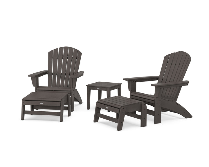 POLYWOOD® 5-Piece Nautical Grand Adirondack Set with Ottomans and Side Table