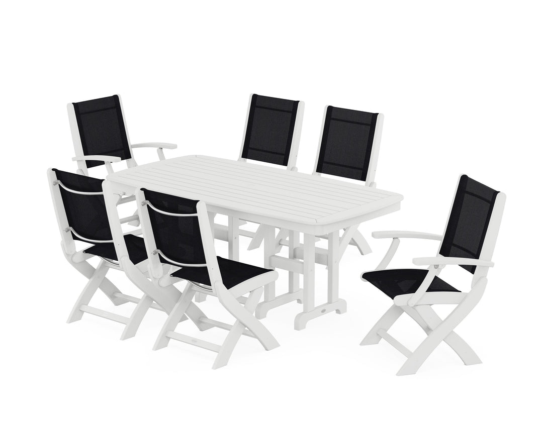 POLYWOOD® Coastal Folding Chair 7-Piece Dining Set