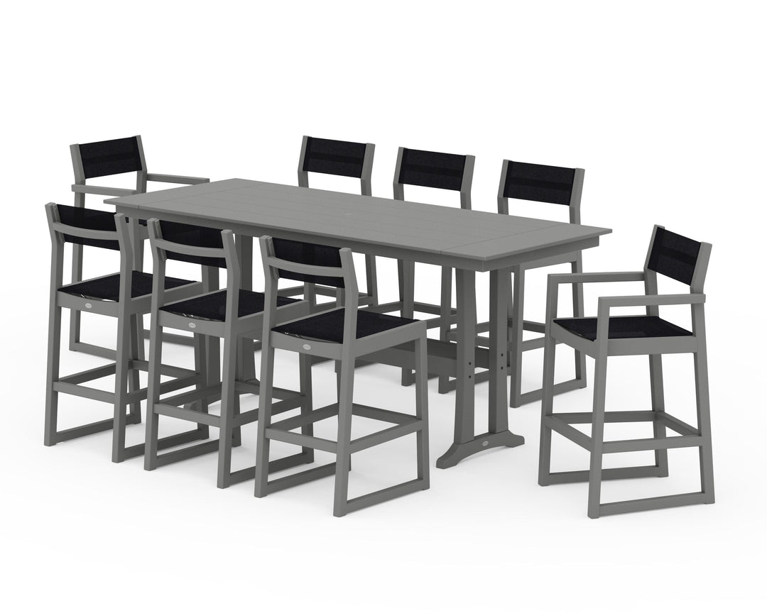 POLYWOOD® EDGE Sling 9-Piece Farmhouse Bar Set with Trestle Legs