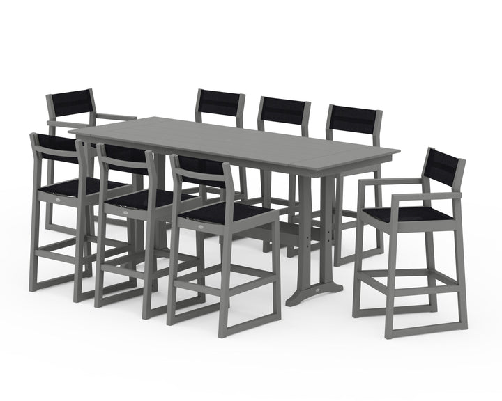 POLYWOOD® EDGE Sling 9-Piece Farmhouse Bar Set with Trestle Legs