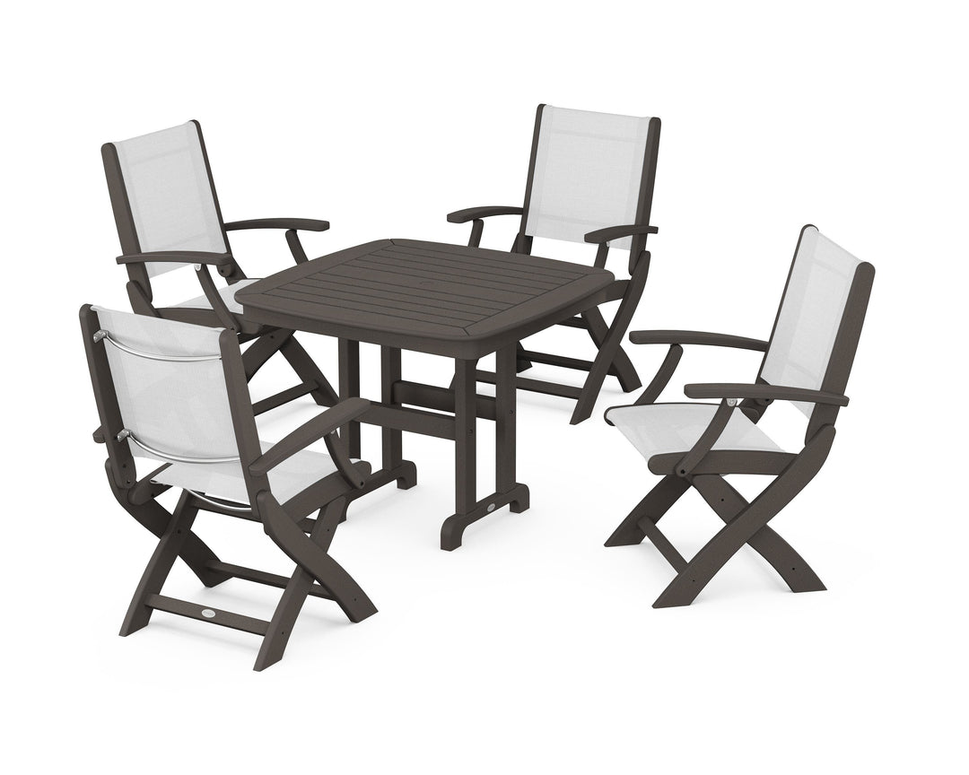 POLYWOOD® Coastal Folding Chair 5-Piece Dining Set