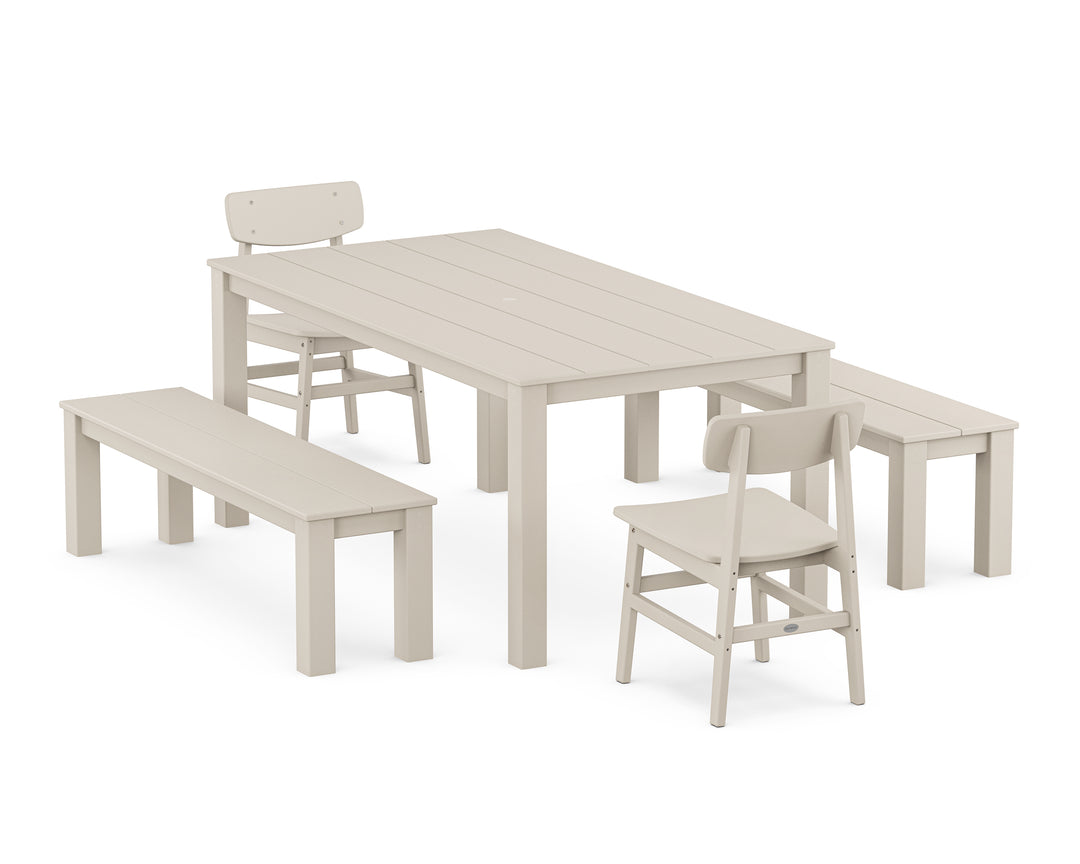 POLYWOOD® Modern Studio Urban Chair 5-Piece Parsons Dining Set with Benches