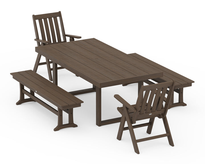 POLYWOOD® Vineyard Folding Chair 5-Piece Dining Set with Benches