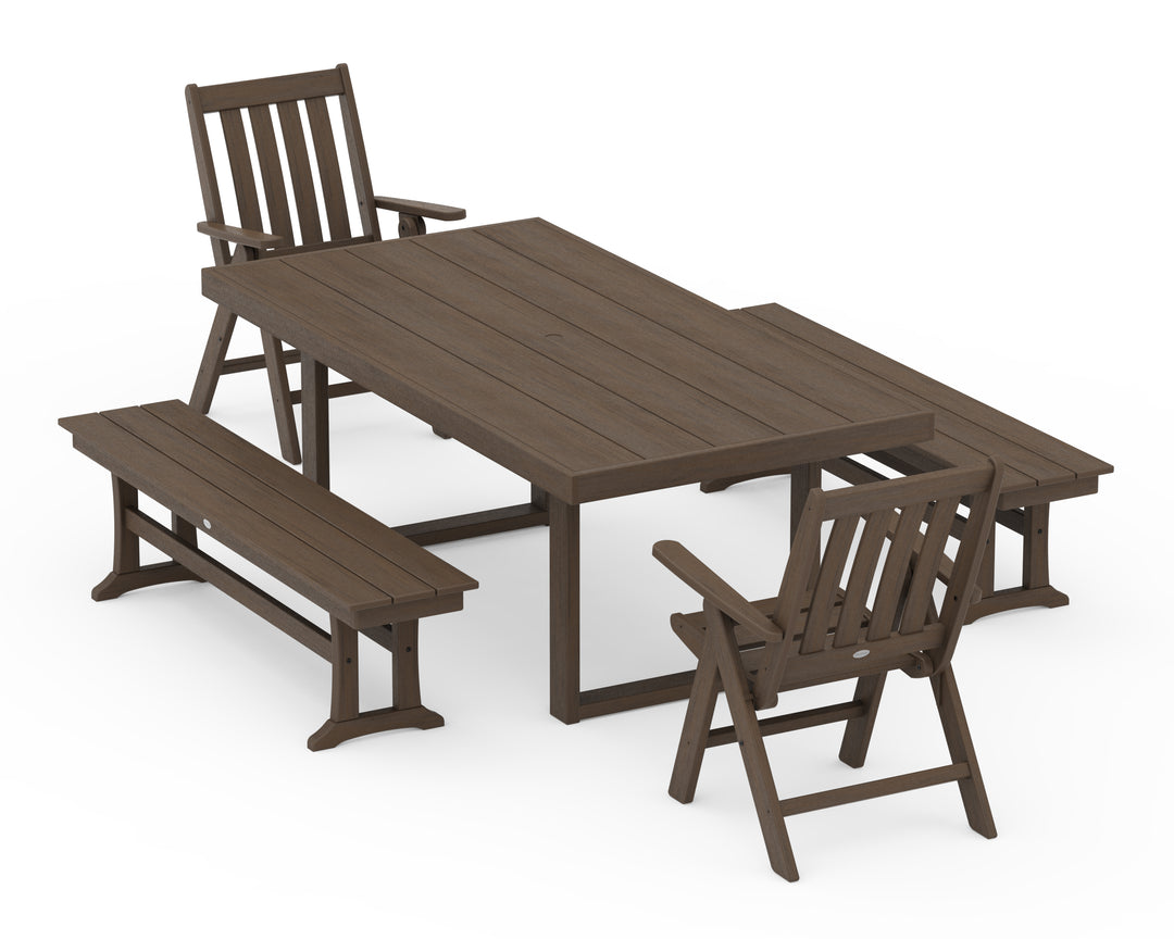 POLYWOOD® Vineyard Folding Chair 5-Piece Dining Set with Benches