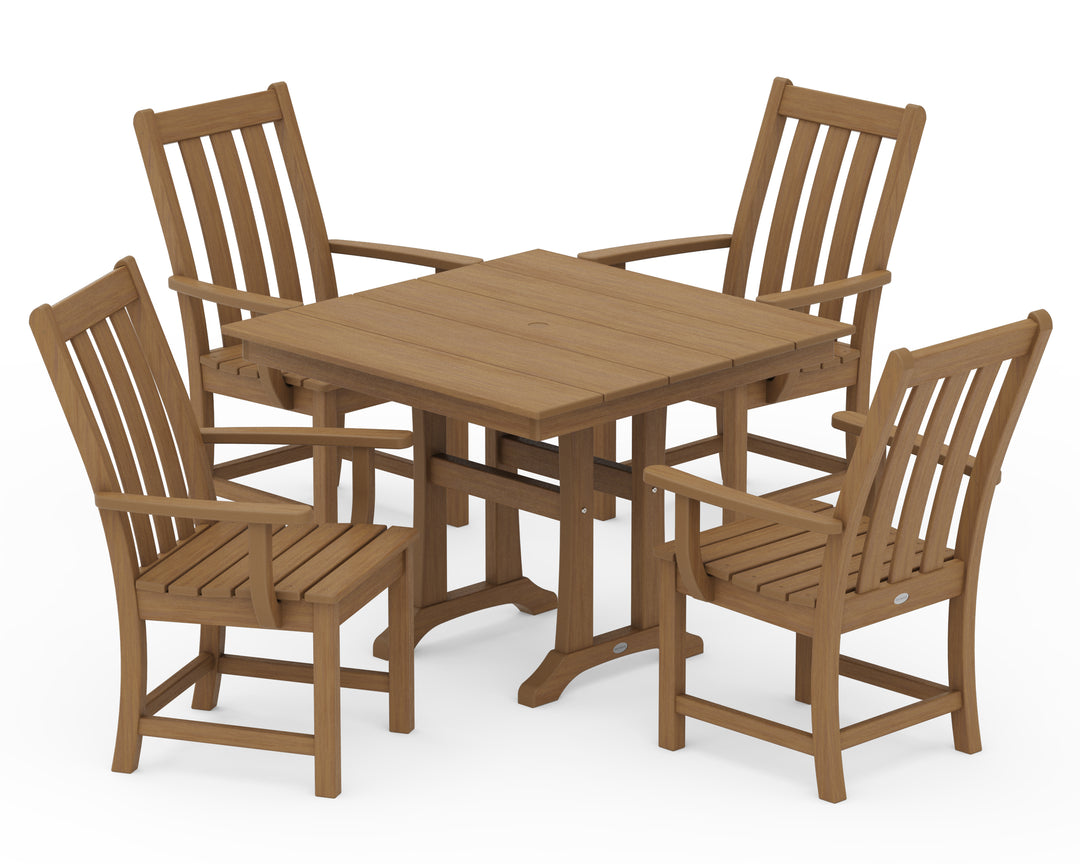 POLYWOOD® Vineyard 5-Piece Farmhouse Trestle Arm Chair Dining Set