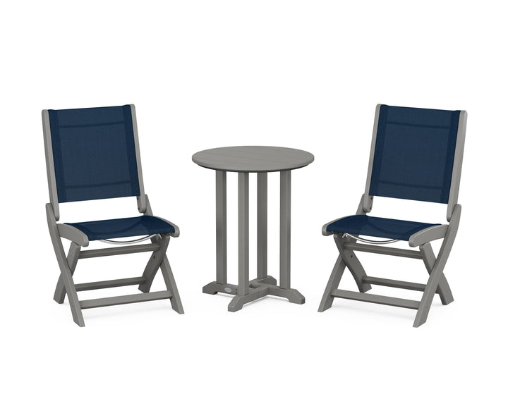 POLYWOOD® Coastal Folding Side Chair 3-Piece Round Bistro Dining Set