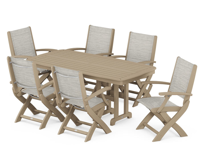 POLYWOOD® Coastal Folding Arm Chair 7-Piece Dining Set