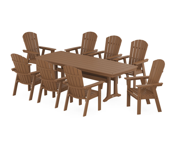 POLYWOOD® Nautical Curveback Adirondack 9-Piece Dining Set with Trestle Legs