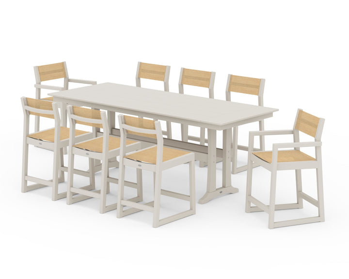 POLYWOOD® EDGE Sling 9-Piece Farmhouse Counter Set with Trestle Legs