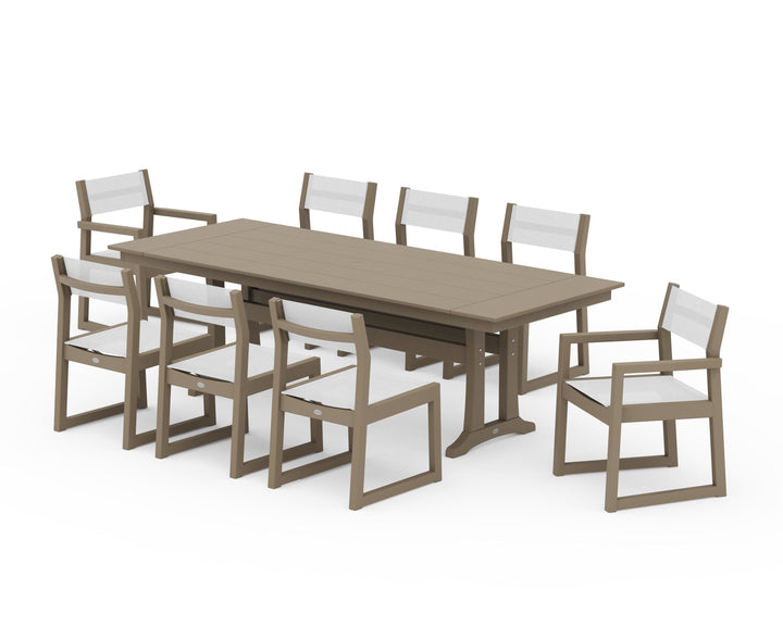 POLYWOOD® EDGE Sling 9-Piece Farmhouse Trestle Dining Set